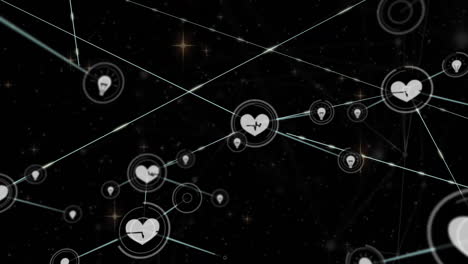 Animation-of-network-of-connections-with-icons-over-black-background