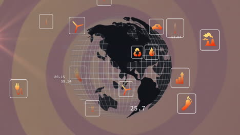 Animation-Der-Datenverarbeitung-Und-Globus-über-Ökologie-Symbolen