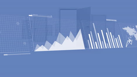 Animation-Von-Schnittstellen-Mit-Diagrammen-Zur-Datenverarbeitung-über-Blauen-Türen