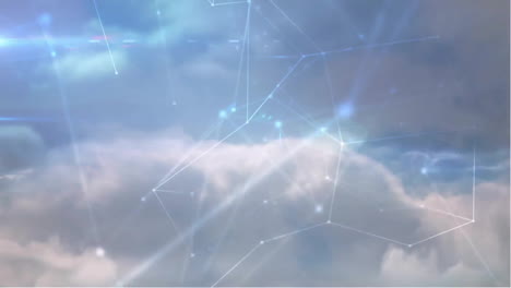 Animation-of-network-of-connections-over-sky-with-clouds