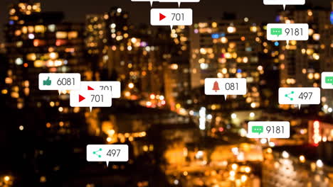 Animación-De-íconos-De-Redes-Sociales-Con-Números-Crecientes-Sobre-El-Paisaje-Urbano.