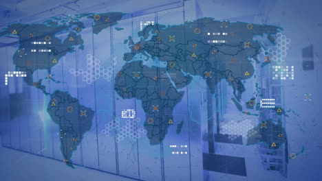 Animación-Del-Mapa-Mundial-Sobre-La-Sala-De-Servidores