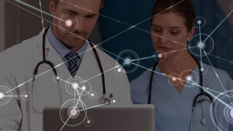 Animation-of-network-of-connections-over-diverse-doctors-using-tablet