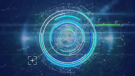 Animation-Des-Zielfernrohrscannens-Mit-Datenverarbeitung-über-Einem-Globus-Aus-Verbindungen-Auf-Schwarzem-Hintergrund