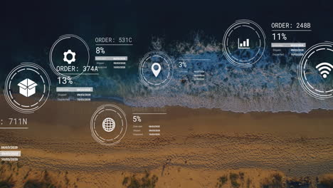 Animation-of-network-of-icons-and-data-processing-over-landscape