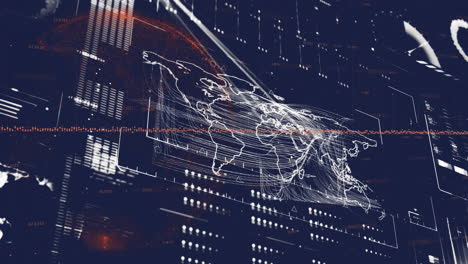 Animación-Del-Mapa-Mundial-Y-Procesamiento-De-Datos-Digitales-Sobre-Fondo-Oscuro