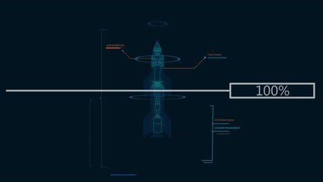 Animation-of-data-processing-over-rocket-blueprint-on-black-background