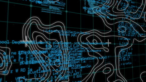 Animación-De-Líneas-De-Contorno-En-Movimiento-Sobre-Procesamiento-De-Datos-Sobre-Fondo-Oscuro