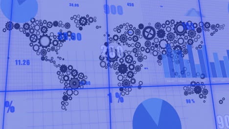 Animation-of-data-processing-and-diagrams-over-world-map-of-cogs