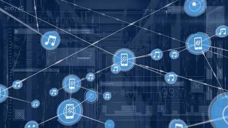 Animation-of-network-of-connections-with-icons-and-data-processing-over-computer-servers