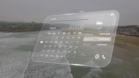 Animation-of-screen-with-data-processing-over-seascape