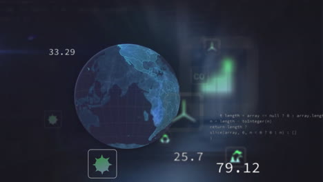 Animation-of-globe-with-connections-and-data-processing-over-dark-background