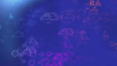 Animation-of-mathematical-equations-over-blue-background