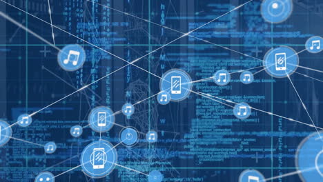 Animation-of-network-of-connections-with-icons-and-data-processing-over-computer-servers