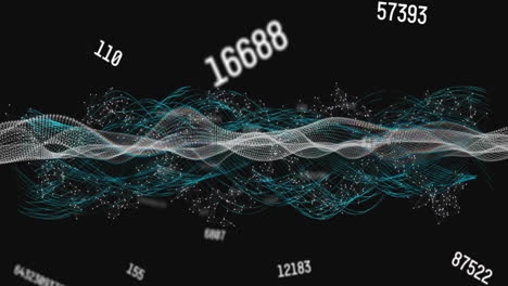 Animation-of-dna-strand,-light-trails-and-data-processing-over-black-background