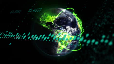 Animation-of-digital-data-processing-over-globe-on-black-background