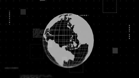 Animation-of-globe-and-data-processing-over-black-background