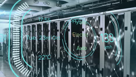 Animation-of-electric-car-digital-data-processing-over-computer-servers