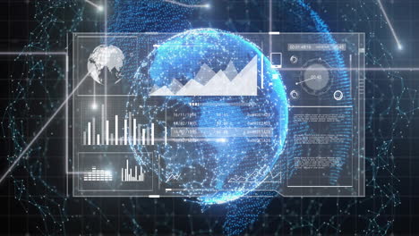 Animation-Der-Digitalen-Datenverarbeitung-über-Dem-Globus-Auf-Dunklem-Hintergrund