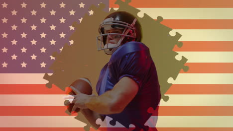 Animation-Eines-Kaukasischen-American-Football-Spielers-Und-Der-Flagge-Der-USA