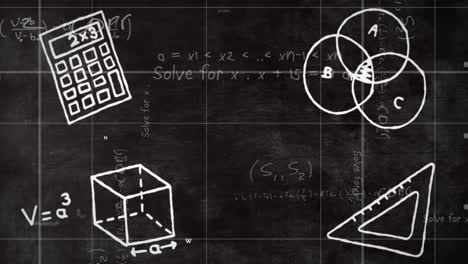 Animación-De-íconos-De-Artículos-Escolares-Sobre-Ecuaciones-Matemáticas