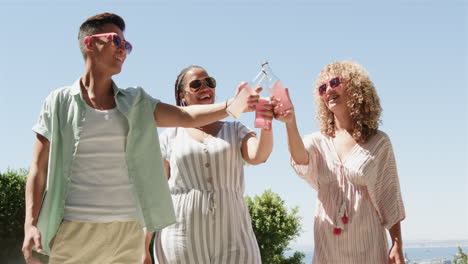 Diverse-friends-celebrate-outdoors-with-a-toast