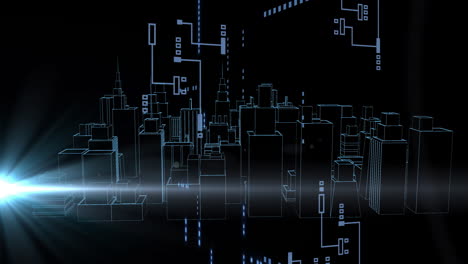 Animación-Del-Procesamiento-De-Datos-Digitales-Sobre-Placa-De-Circuito-Sobre-Fondo-Negro