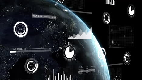 Animación-Del-Procesamiento-De-Datos-Financieros-Sobre-El-Mundo-Sobre-Fondo-Oscuro