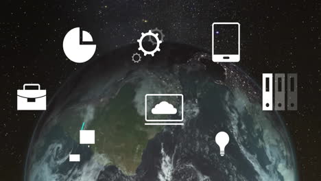 Animation-of-icons-and-data-processing-over-globe