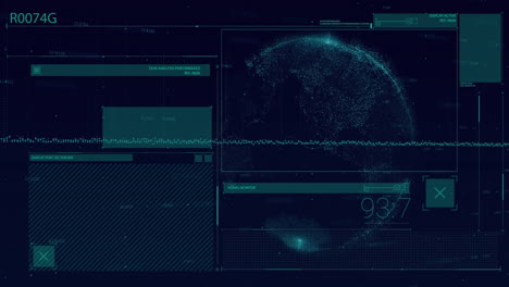 Animation-Der-Digitalen-Datenverarbeitung-über-Dem-Globus-Auf-Dunklem-Hintergrund