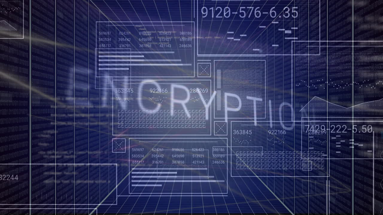 Animation Of Encryption Text And Lights Over Data Processing On ...