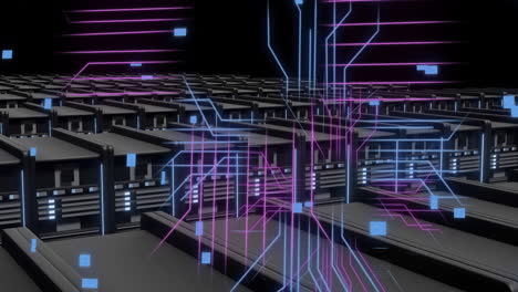 Animation-of-digital-data-processing-and-circuit-board-over-computer-servers