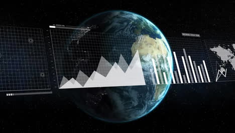 Animación-Del-Procesamiento-De-Datos-Financieros-Sobre-El-Mundo-Sobre-Fondo-Oscuro