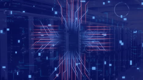 Animation-of-circuit-board-and-data-processing-over-computer-servers