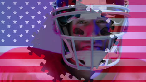 Animation-Eines-Kaukasischen-American-Football-Spielers-Und-Der-Flagge-Der-USA