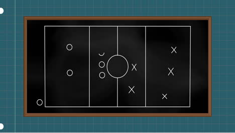 Animación-Del-Campo-Deportivo-Con-Dibujos-De-Tácticas-Y-Estrategias-Sobre-Fondo-De-Papel-Cuadriculado