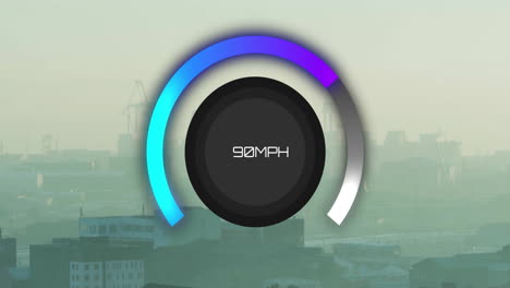 Animation-of-scope-with-speedometer-data-processing-over-cityscape