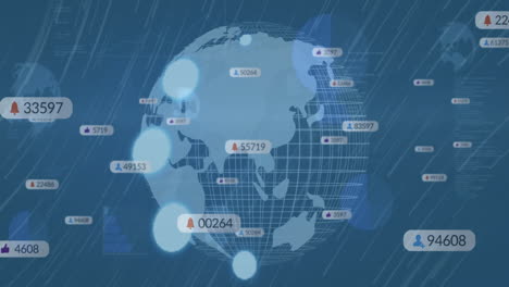 Animación-De-íconos-De-Redes-Sociales-Con-Números-Sobre-El-Globo-Y-Líneas-Sobre-Fondo-Azul