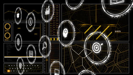 Animation-Digitaler-Symbole-Und-Datenverarbeitung-Auf-Dunklem-Hintergrund