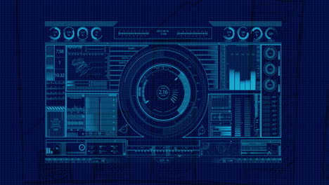 Animation-Der-Datenverarbeitung-über-Diagramm-Auf-Blauem-Hintergrund