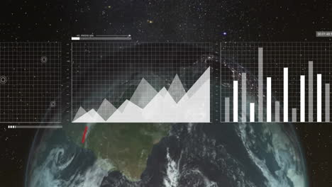 Animation-Der-Digitalen-Datenverarbeitung-über-Dem-Globus-Auf-Dunklem-Hintergrund