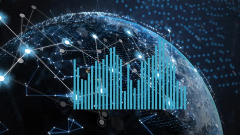 Animation-Der-Digitalen-Datenverarbeitung-über-Dem-Globus-Auf-Dunklem-Hintergrund