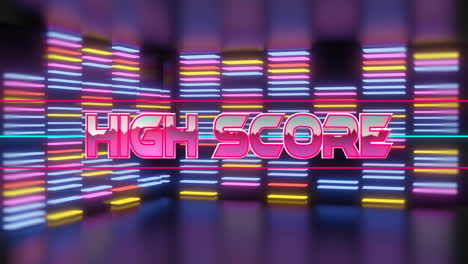 Animation-Des-Highscore-Textes-über-Neonsäulen-Auf-Schwarzem-Hintergrund