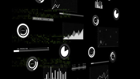 Animation-Von-Statistiken-Und-Datenverarbeitung-Auf-Schwarzem-Hintergrund