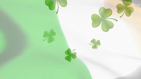 Animation-of-shamrocks-falling-over-flag-of-ireland