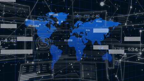 Animation-of-diagrams-and-data-processing-over-world-map-and-interference