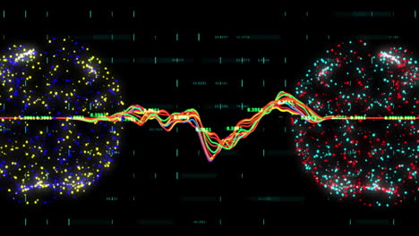 Animation-Der-Verarbeitung-Finanzieller-Daten-Und-Globen-Mit-Verbindungen-Auf-Schwarzem-Hintergrund