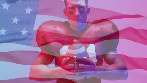 Animation-Eines-Kaukasischen-American-Football-Spielers-Und-Der-Flagge-Der-USA