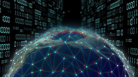 Animación-Del-Globo-Con-Codificación-Binaria-Y-Procesamiento-De-Datos-Sobre-Fondo-Oscuro