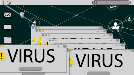 Animation-of-digital-screen-with-virus-text-over-network-of-connections